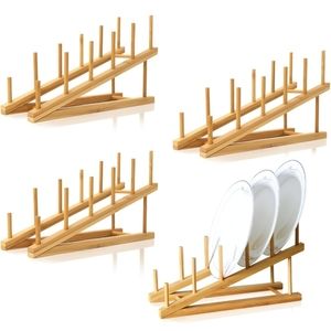 SET OF 4 Bamboo Dish Racks/ Cabinet Organizers